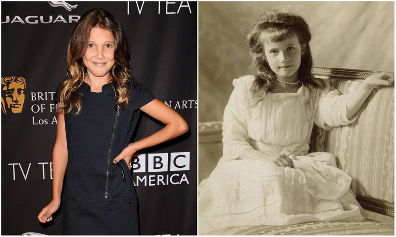 Millie Bobby Brown and Grand Duchess Anastasia Nikolaevna of Russia | Getty Images Photo by Jason LaVeris/FilmMagic & Alamy Stock Photo by GRANGER/Historical Picture Archive/NYC