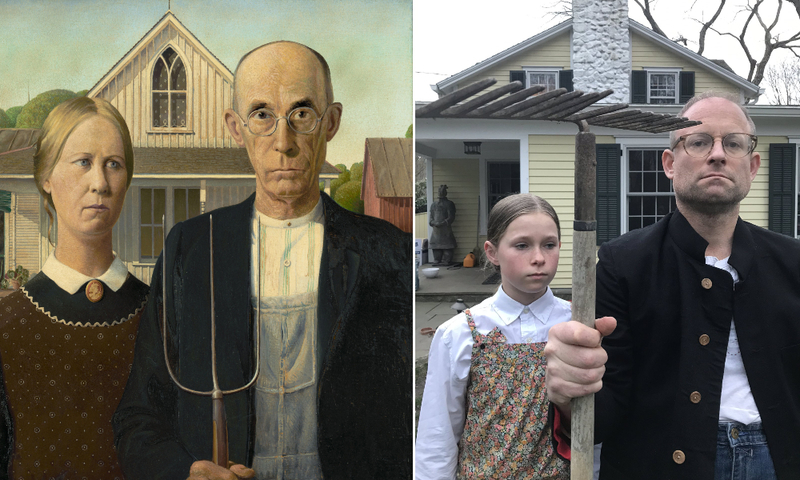 Modest Recreations | GRANT WOOD by American Gothic painting/Alamy Stock Photo & Twitter/@Barneylo