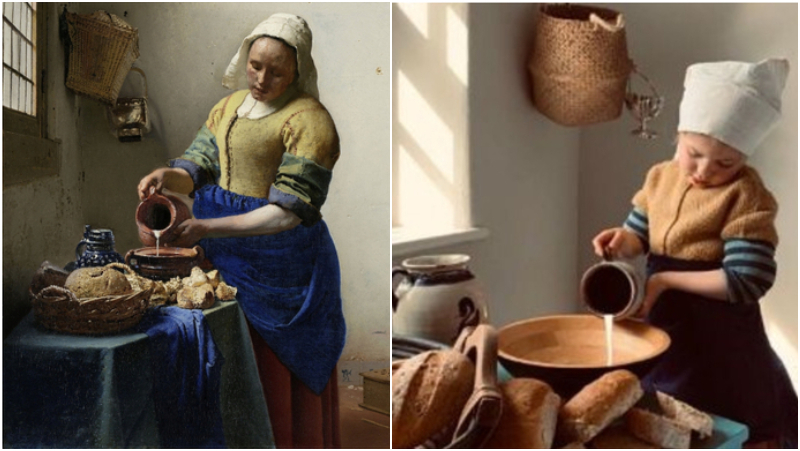 When Life Imitates Art | The Milkmaid by Johannes Vermeer/Shutterstock & Twitter/@Woollards