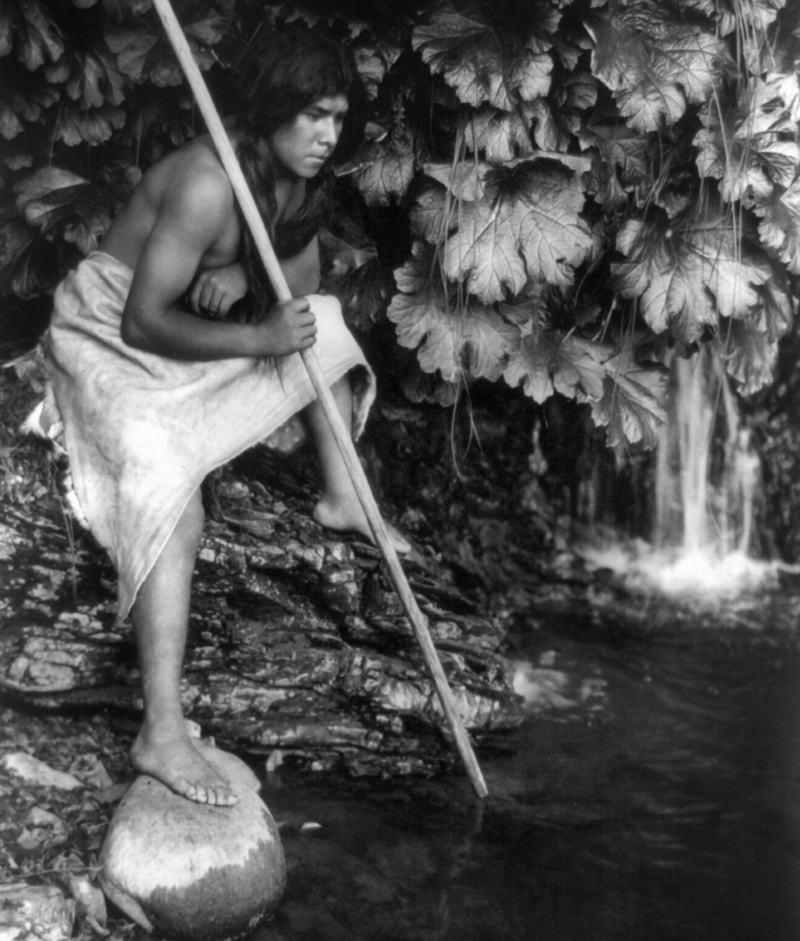Hupa-Mann, der Lachs aufspießt | Alamy Stock Photo by Edward Curtis