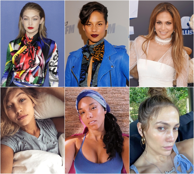 These Stars Shine With or Without Makeup | Alamy Stock Photo & Instagram/@gigihadid & @aliciakeys & @jlo