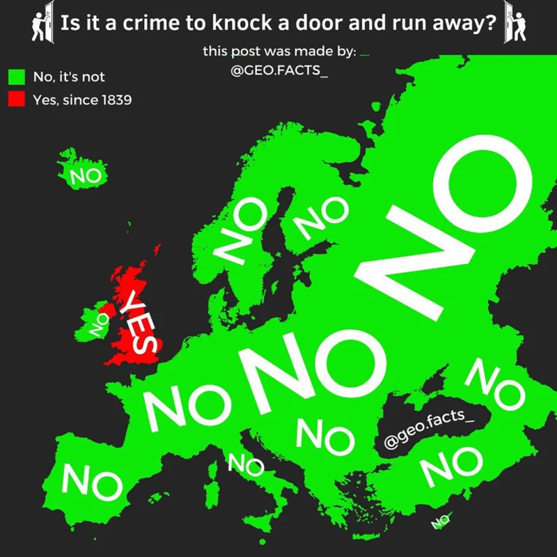 Knock and Run? You’ll Get Locked Up in the UK | Reddit.com/geographyfacts